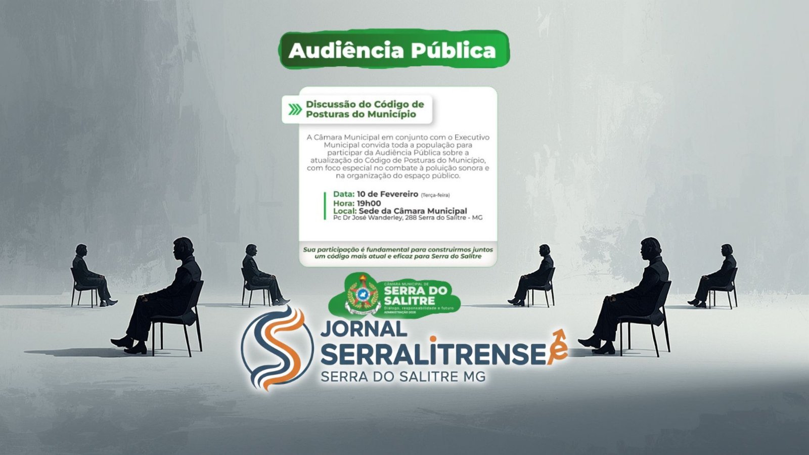 VOZ ATIVA: SERRA DO SALITRE CONVOCA POPULAÇÃO PARA DISCUTIR ATUALIZAÇÃO DO CÓDIGO DE POSTURA