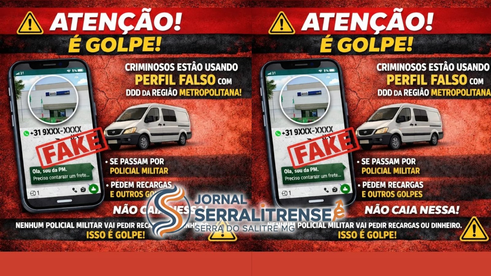 ALERTA DE GOLPE VIRTUAL: CRIMINOSOS SE PASSAM POR POLICIAIS MILITARES EM PATROCÍNIO