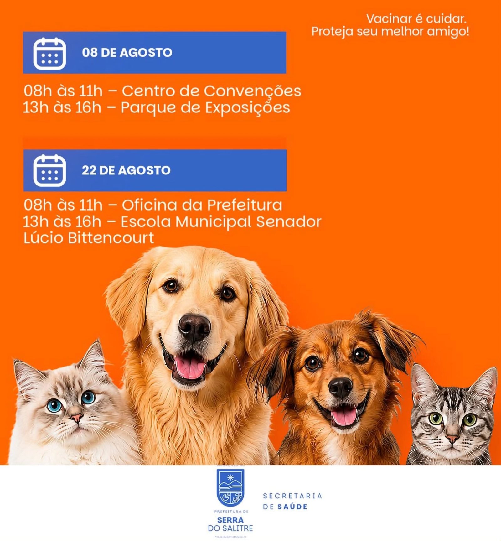Vacinação antirrábica em Serra do Salitre começa neste sábado.