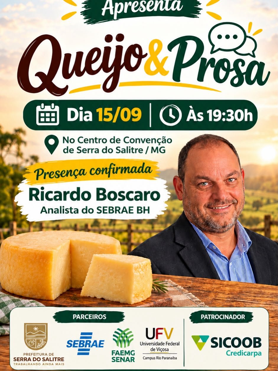 AproSerra promove evento ‘Queijo & Prosa’ no dia 15 de setembro em Serra do Salitre