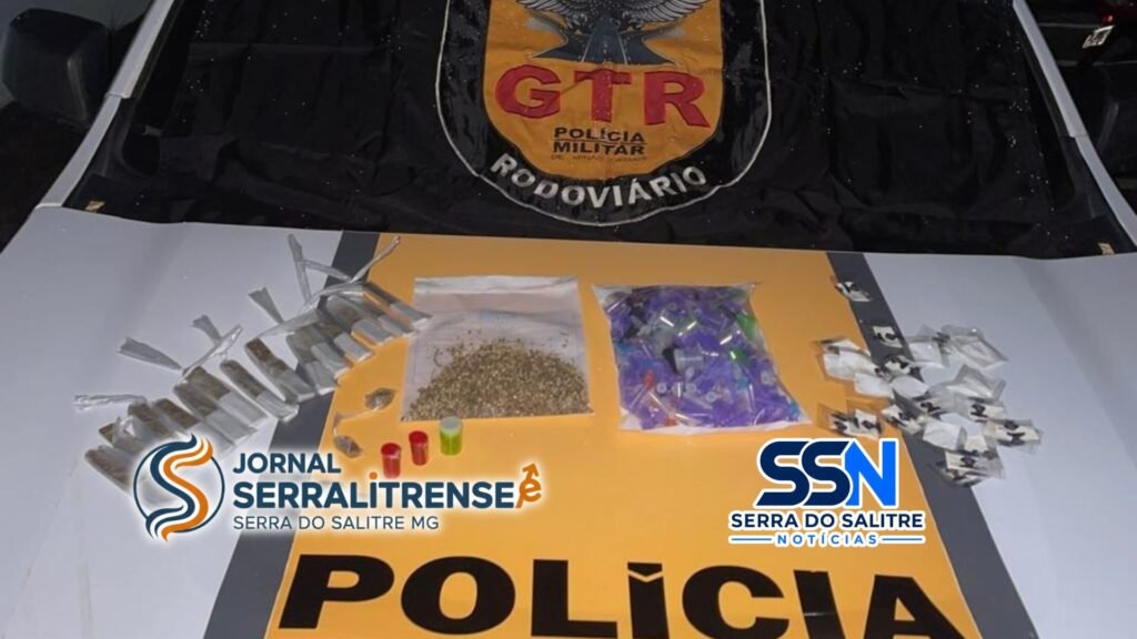 Em Serra do Salitre, PMRv intercepta ônibus clandestino, prende homem por tráfico e apreende mercadorias na BR-146