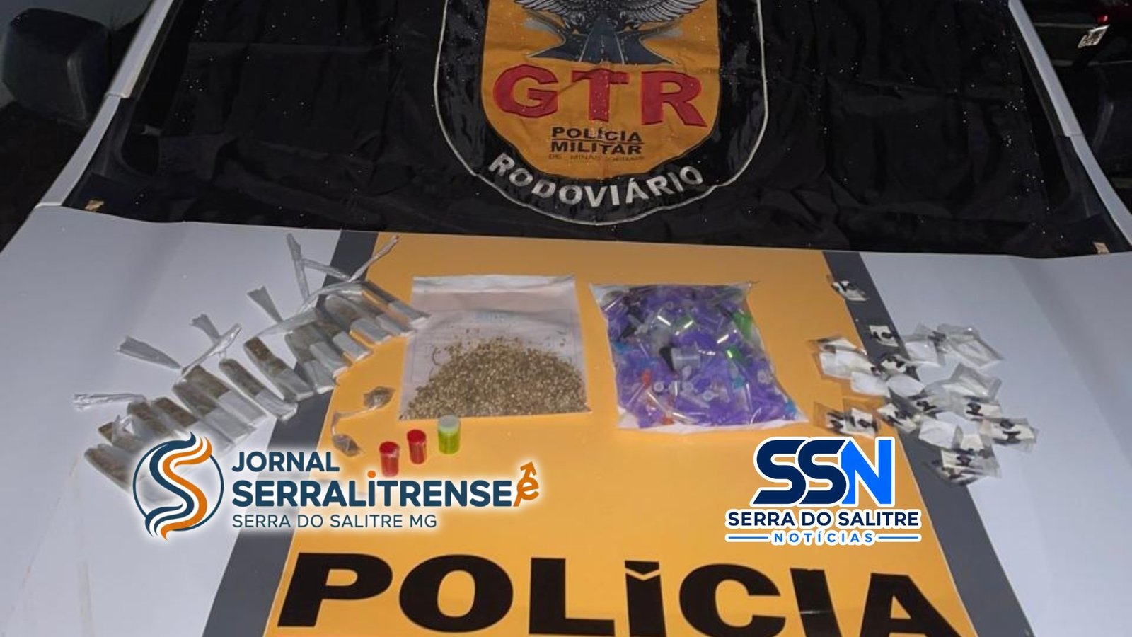 Em Serra do Salitre, PMRv intercepta ônibus clandestino, prende homem por tráfico e apreende mercadorias na BR-146